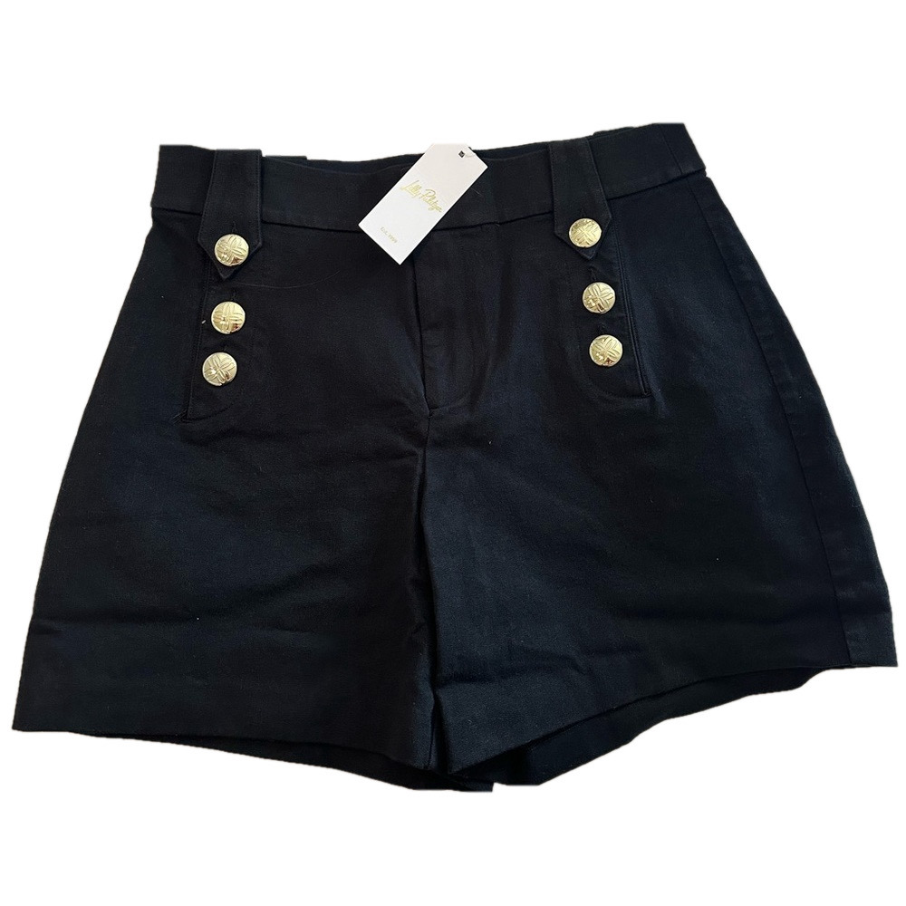 NWT LILLY PULITZER BLACK HIGH RISE SHORTS WITH GOLD DETAILS